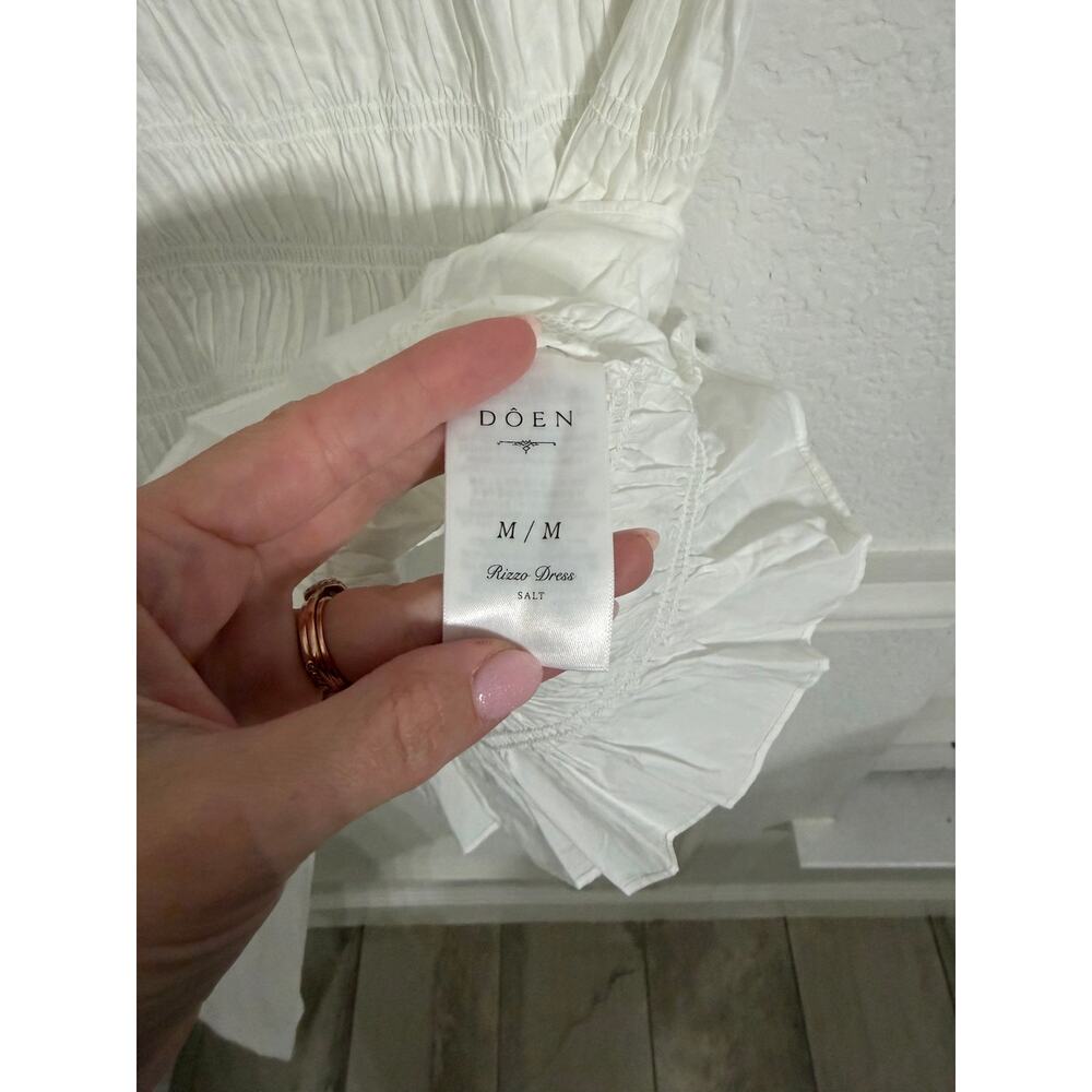 Dôen Rizzo White Smocked Mini Dress Salt White 100% Cotton Size M - Picture 8 of 9